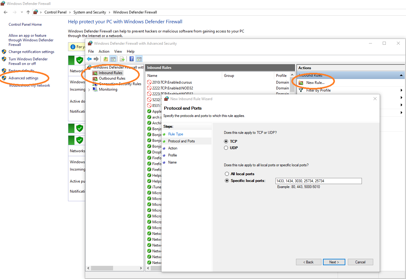 advanced settings circled